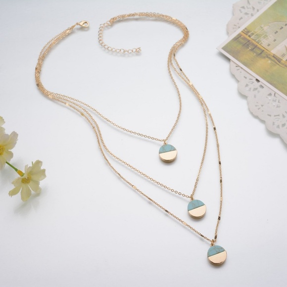 Turquoise Layered Dainty Gold Necklace, 3 Layers - Picture 2 of 2